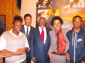 Julius Garvey and young guests at Jamaica's High Commission