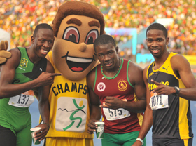 Javon Francis, Champs mascot Champsy, Odail Todd and Delano Williams 
